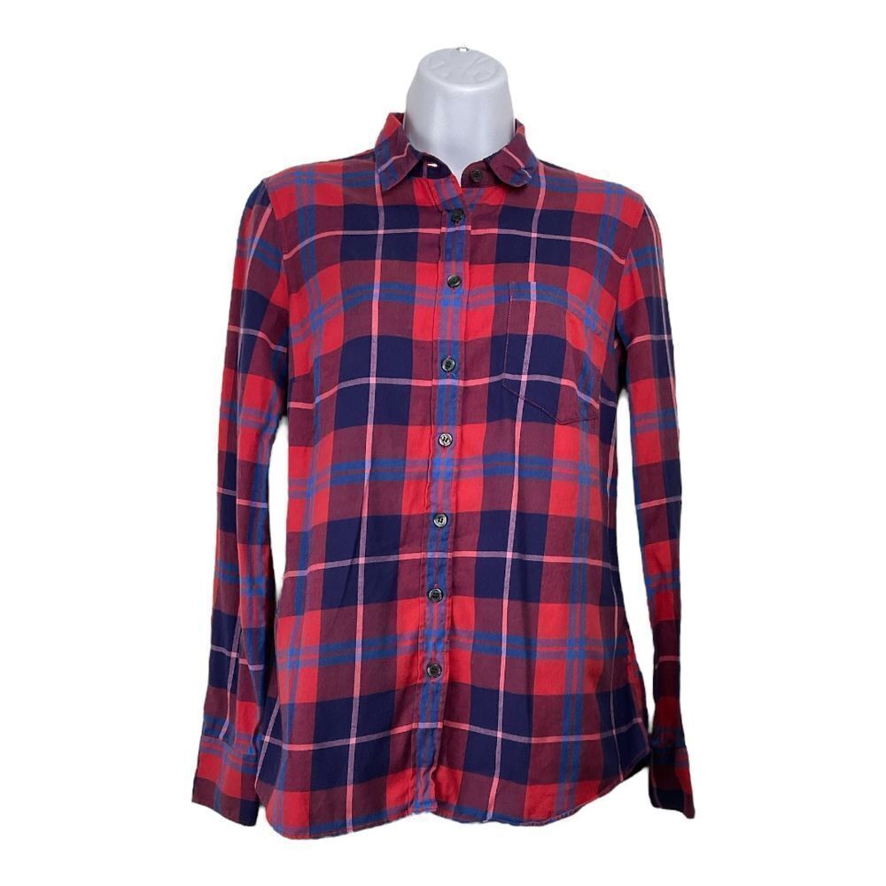 J. Crew Perfect Fit Womens‎ Plaid Long Sleeve Top Size XS Y2K Western Preppy